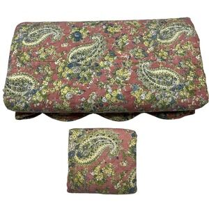 Pottery Barn Queen Quilt & Sham Pic Stitch Blue‎ Pink Floral Paisley Reversible